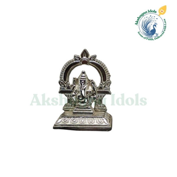Silver Finish Lord Ganesha Idol – 6 cm x 6 cm German Silver
