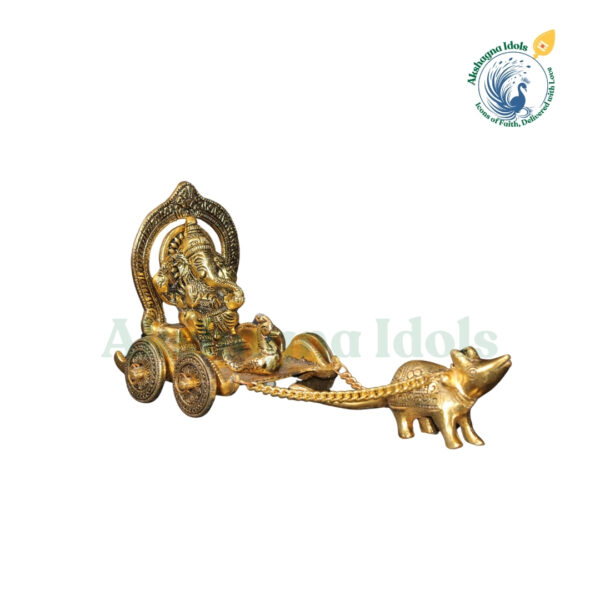 Antique White metal Lord Ganesha Chariot Idol | Handcrafted Ganpati on Mouse Rath Statue | Symbol of Wisdom & Success | Home, Temple & Gift Decor